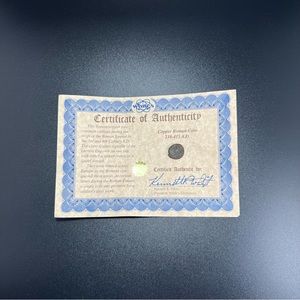 Antique Roman Coin 238 - 415 A.D. Certificate of Authenticity Ancient Coinage